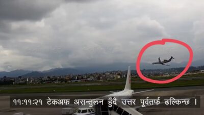 Nepal Katmandu'daki Tribhuvan Uluslararası Havalimanı'na düşen Saurya Havayolları’na ait CRJ-200