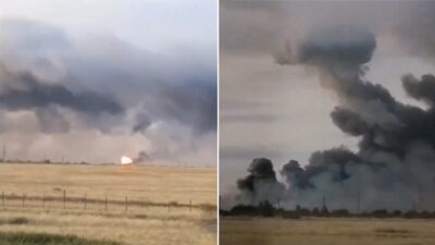 Rusya'nın Volgograd kentindeki Marinovka Hava Üssü'nde İHA saldırısı sonucu yangın