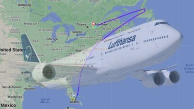 Miami-Frankfurt seferini yapan Lufthansa'ya ait Boeing 747-8 tipi uçağın kaptanı