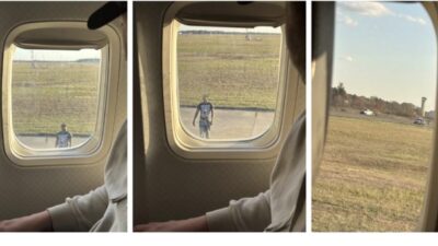 Virginia Havalimanı'nda tel örgüleri aşarak pistte koşan bir kişi, trafiğin