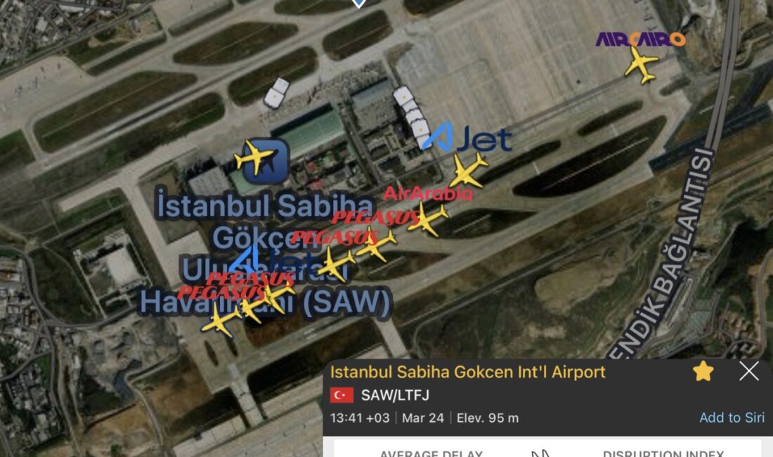 Sabiha Gökçen’de kalkışlarda tek pist gecikmeleri İstanbul Sabiha Gökçen Uluslararası Havalimanı için yayınlanan NOTAM’da, 24 Mart