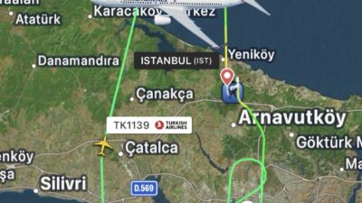Türk Hava Yolları’nın İstanbul-Tripoli seferini yapan Boeing 737-9F2 tipi uçağı