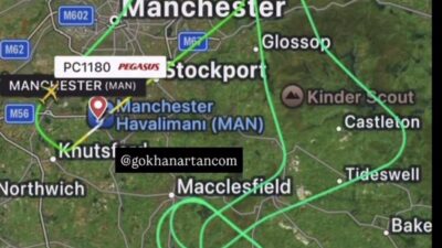 Manchester Havalimanı’ndan bugün İstanbul Sabiha Gökçen’e gelmek üzere havalanan Pegasus’a
